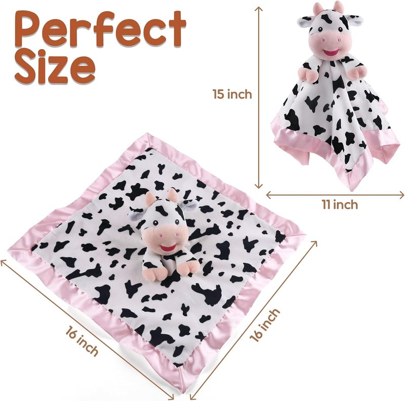 MOVEPAI Baby Security Blanket, Soft Baby Lovey Toy Blanket for Girls, Snuggle Toy Lovie Newborn Gift, Stuffed Animals Cow 16 Inch - Image 3
